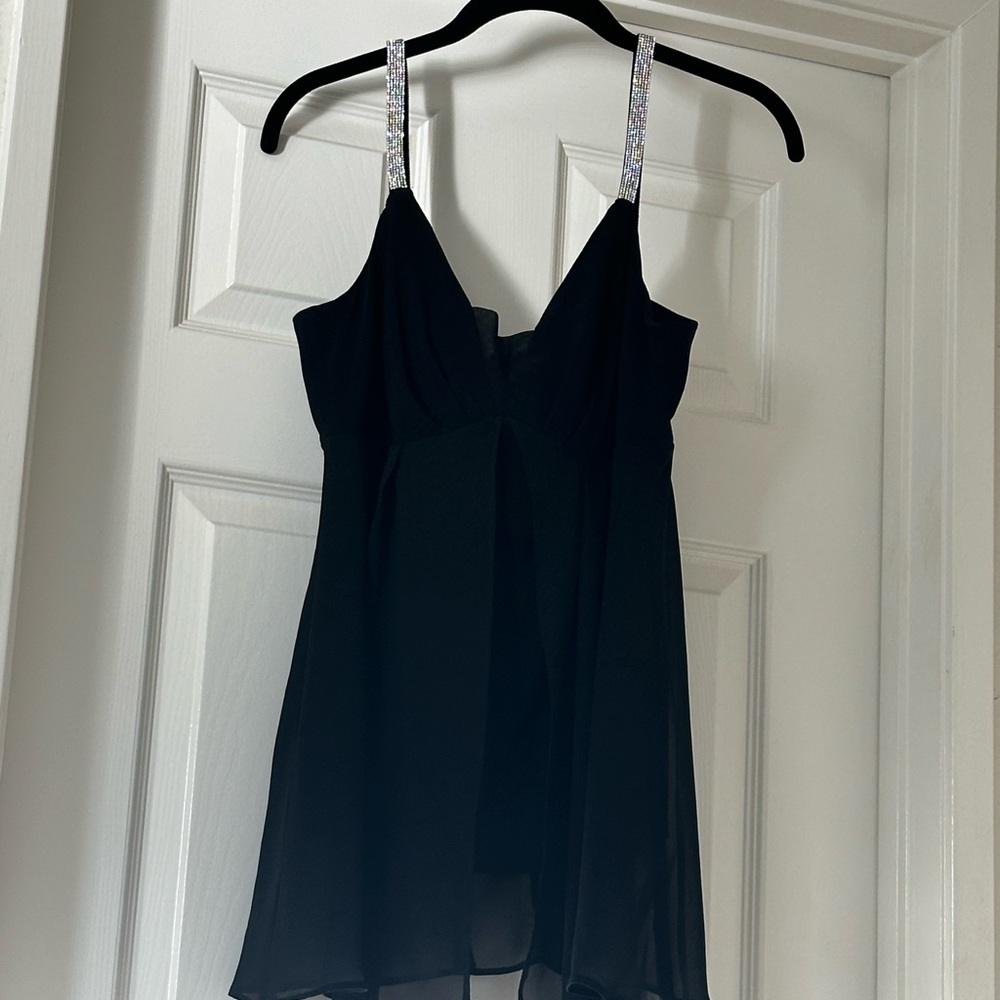 Sexy Black MSK Sleeveless chiffon  party Top with SPARKLING Straps size M